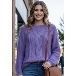 J.Jill Purple Lavender Cable Knit Sweater Size Small Fishermancore Cozy Cotton‎